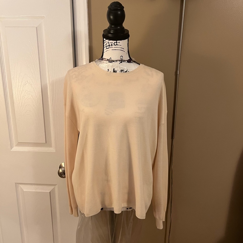 Theory Women's Twylina Merino Wool Split Back Sweater $365, Ivory S